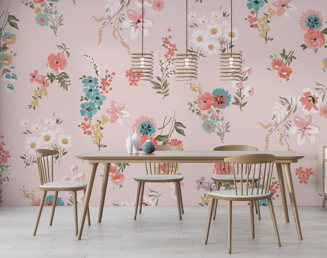 Pastel Floral Wallpaper : Soft Pink Ditsy Flowers Pattern - View 5