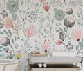 Soft Floral Wallpaper : Pink and Mint Blossom Pattern