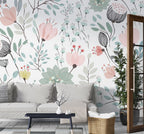 Soft Floral Wallpaper : Pink and Mint Blossom Pattern - View 5