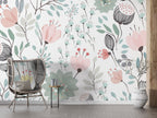 Soft Floral Wallpaper : Pink and Mint Blossom Pattern - View 4