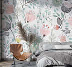 Soft Floral Wallpaper : Pink and Mint Blossom Pattern - View 3