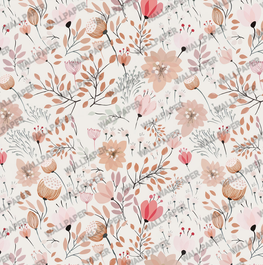 Peach Blossom Wallpaper : Powder Pink Floral on Cream Pattern - View 2