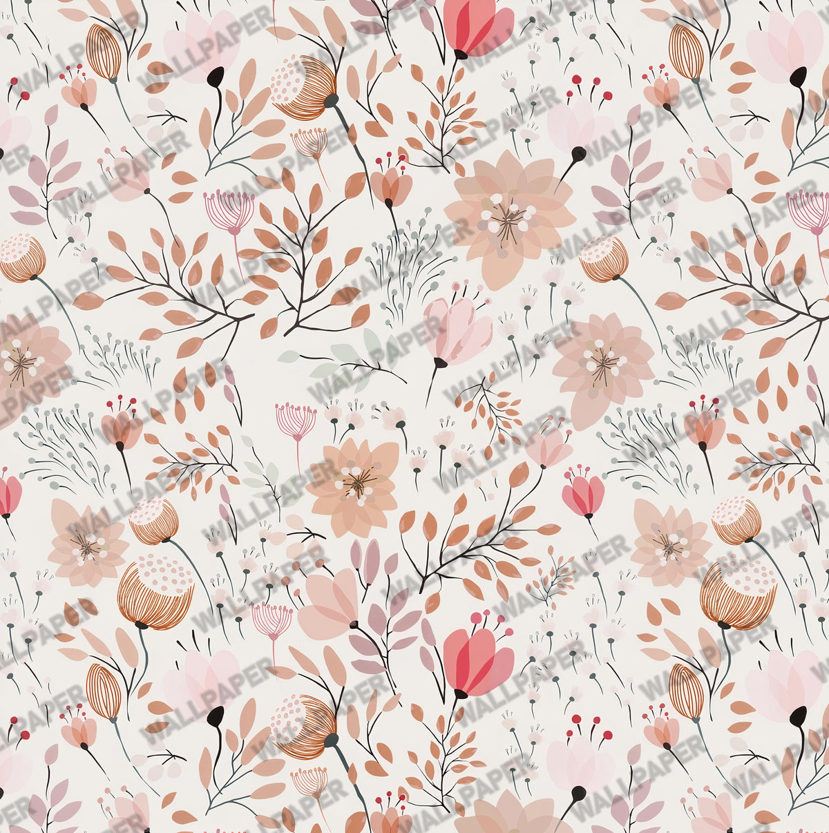 Peach Blossom Wallpaper : Powder Pink Floral on Cream Pattern - View 2