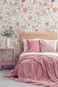 Peach Blossom Wallpaper : Powder Pink Floral on Cream Pattern