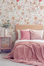 Peach Blossom Wallpaper : Powder Pink Floral on Cream Pattern