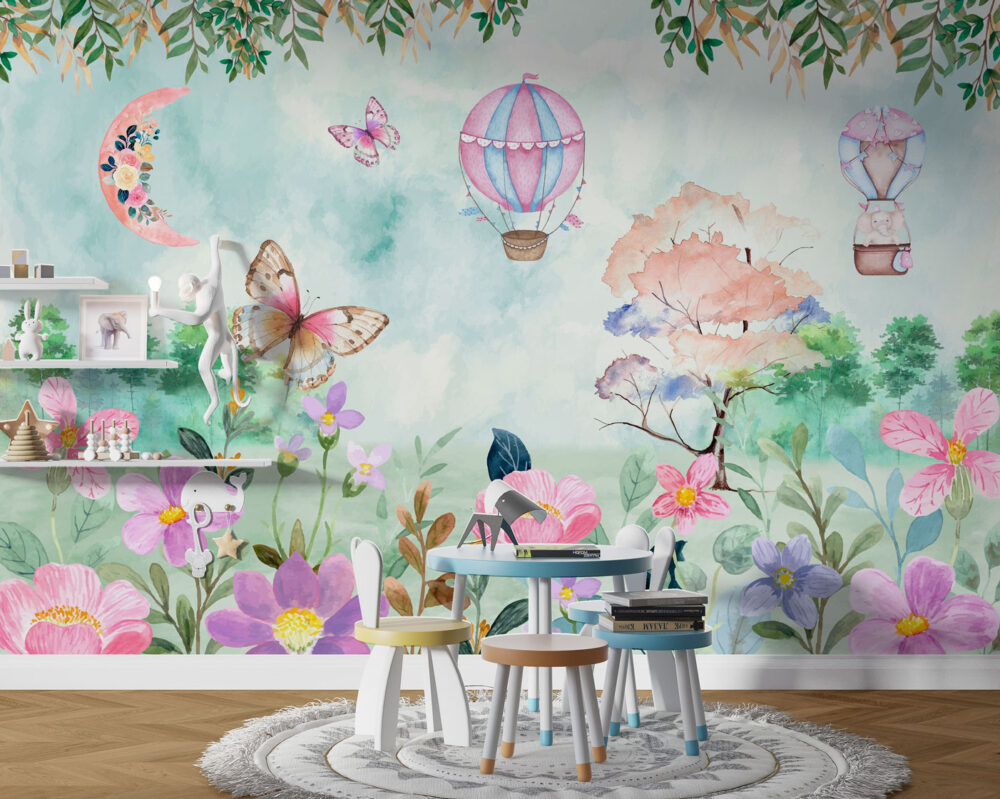 Balloon Elephant Wallpaper : Watercolor Butterfly Kids Mural