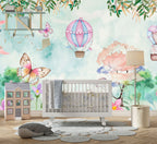 Balloon Elephant Wallpaper : Watercolor Butterfly Kids Mural - View 3