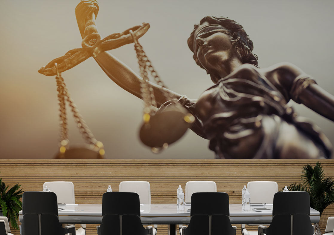 Lady Justice Wallpaper : Bronze Statue Scales Mural - View 3