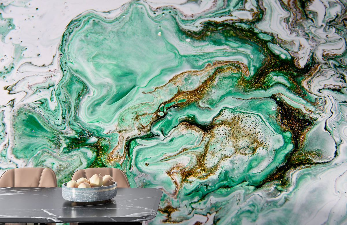 Emerald Marble Wallpaper : Gold Glitter Agate Mural - View 3