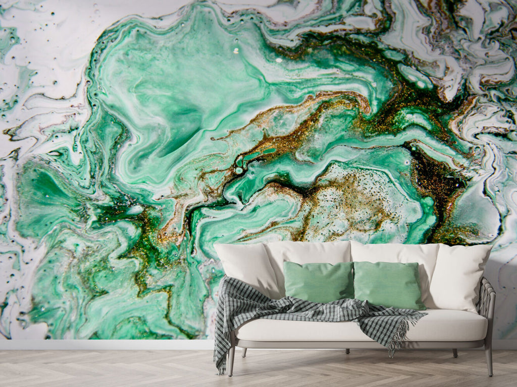Emerald Marble Wallpaper : Gold Glitter Agate Mural