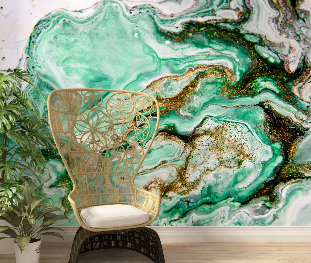 Emerald Marble Wallpaper : Gold Glitter Agate Mural - View 4