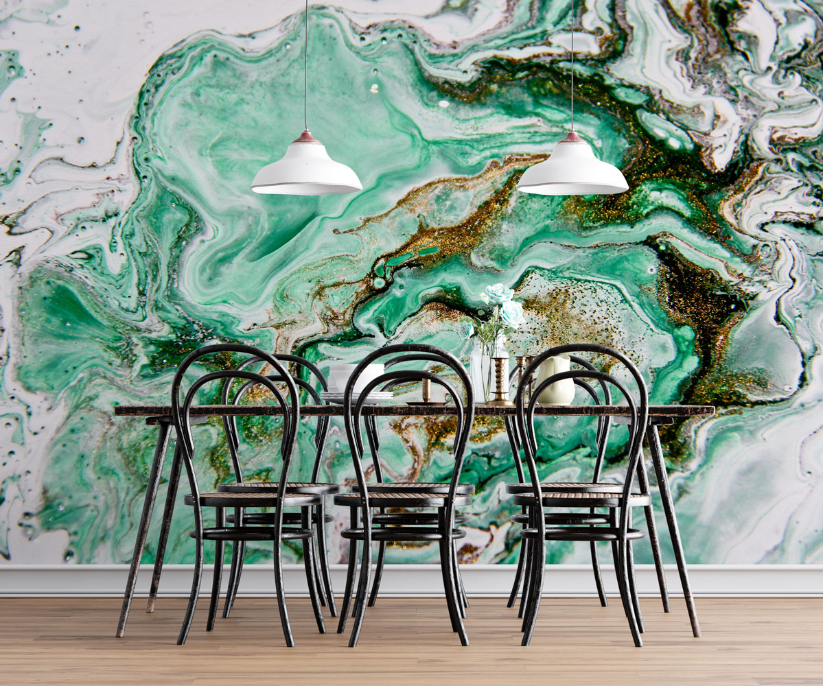Emerald Marble Wallpaper : Gold Glitter Agate Mural - View 5