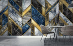 Navy Gold Marble Wallpaper : Geometric Chevron Mural - View 3