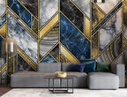 Navy Gold Marble Wallpaper : Geometric Chevron Mural - View 4
