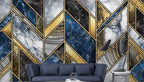 Navy Gold Marble Wallpaper : Geometric Chevron Mural - View 5