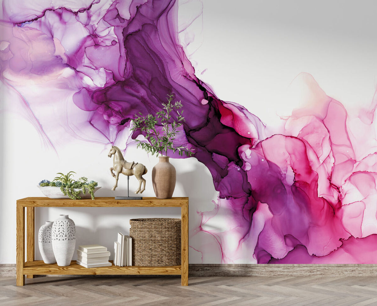 Purple Marble Wallpaper : Magenta Alcohol Ink Mural - View 3