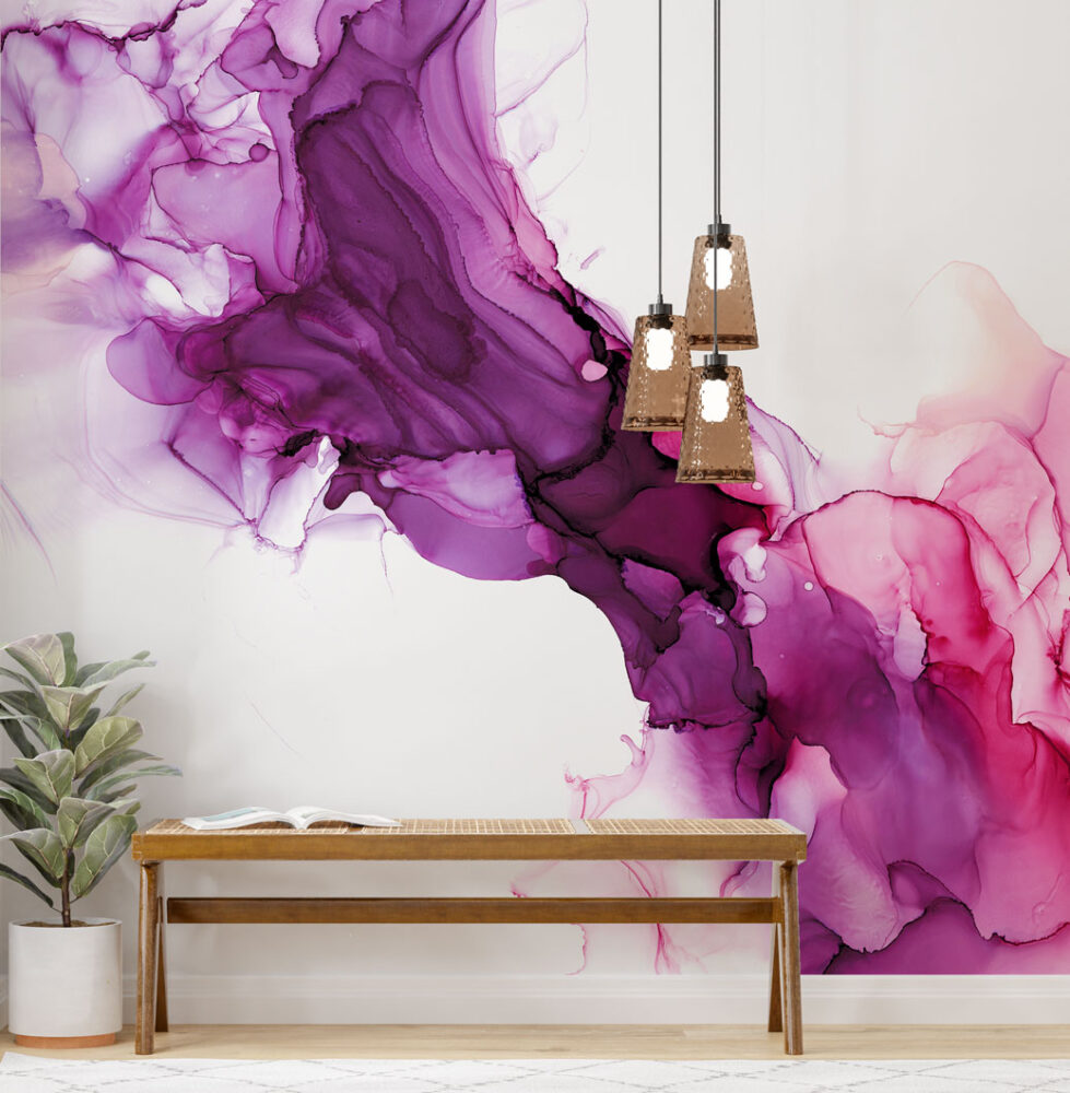 Purple Marble Wallpaper : Magenta Alcohol Ink Mural - View 4