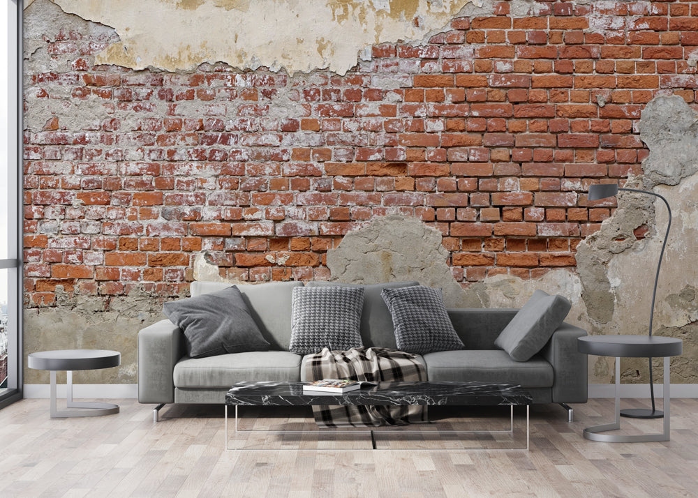 Exposed Brick Wallpaper : 3D Weathered Red Brick Mural - View 4
