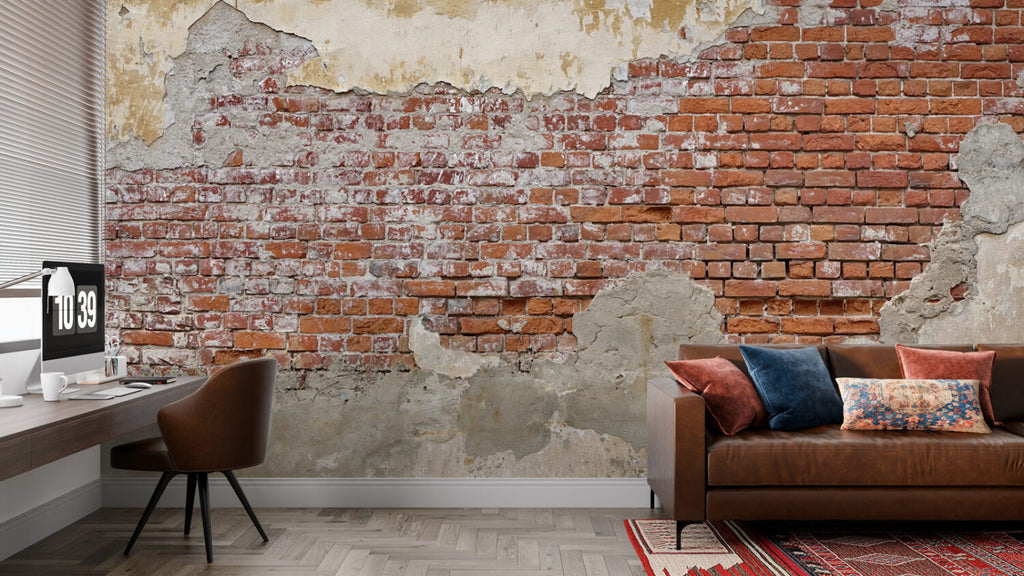 Exposed Brick Wallpaper : 3D Weathered Red Brick Mural