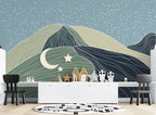 Line Art Mountains Wallpaper : Sage and Navy Hills Mural - View 4