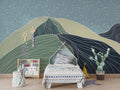 Line Art Mountains Wallpaper : Sage and Navy Hills Mural