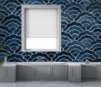 Navy Scallop Wallpaper : Watercolor Japanese Wave Pattern - View 3