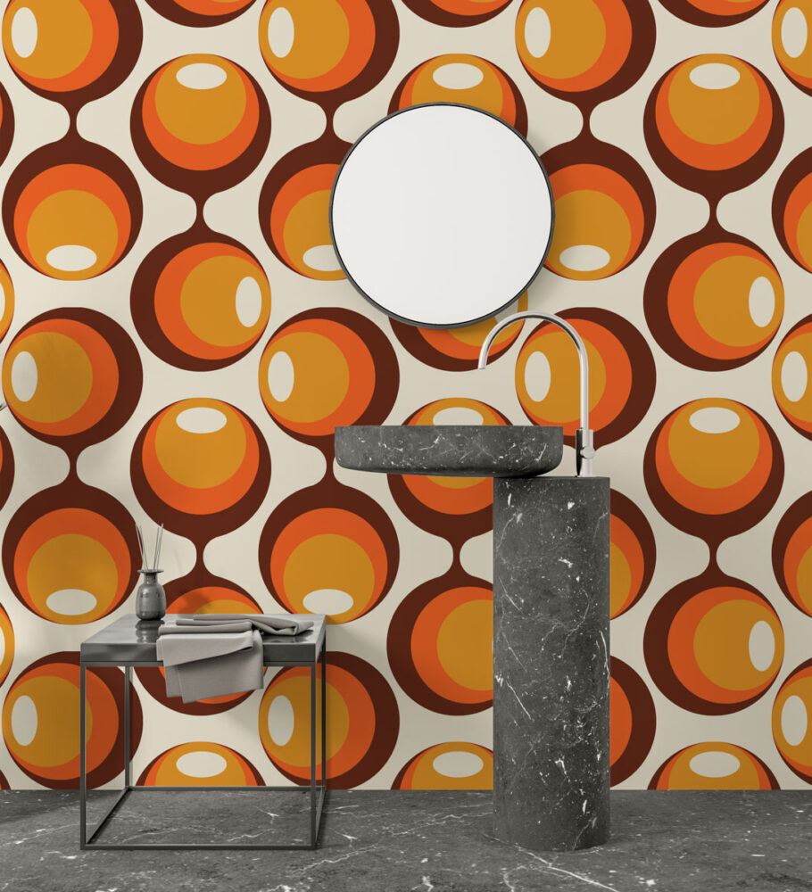 Retro 70s Wallpaper : Orange Circle Geometric Pattern - View 3