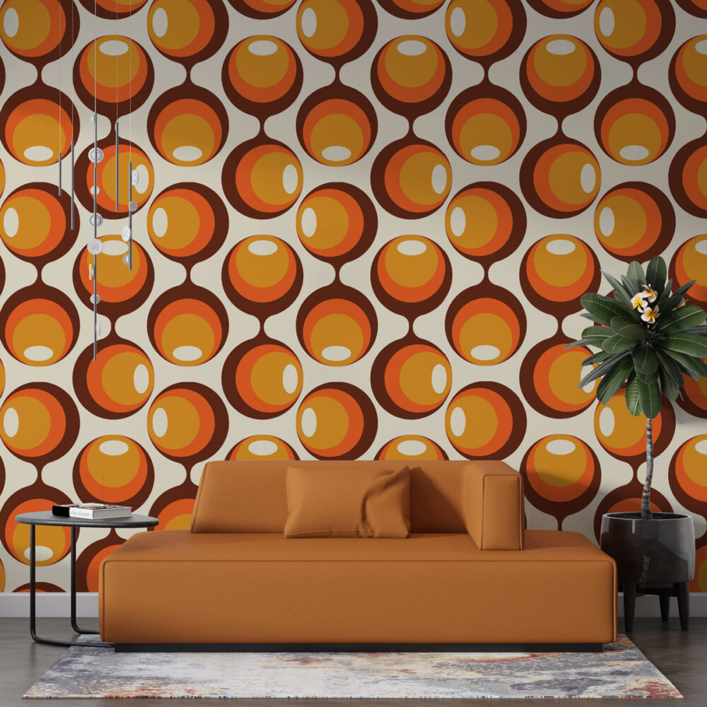 Retro 70s Wallpaper : Orange Circle Geometric Pattern - View 4