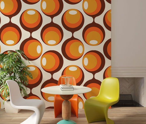 Retro 70s Wallpaper : Orange Circle Geometric Pattern