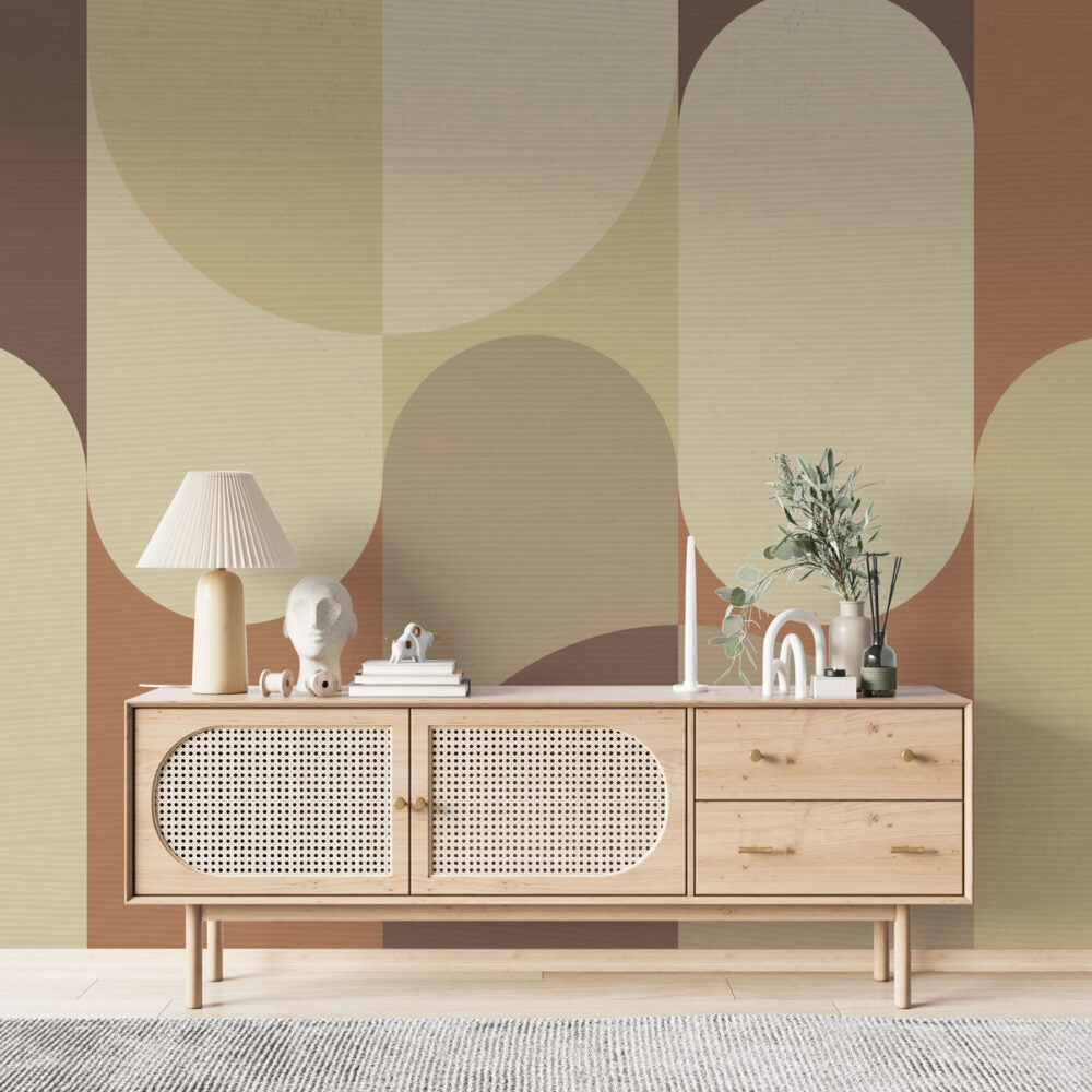 Beige Arch Wallpaper : Soft Geometric Mid-Century Mural - View 3