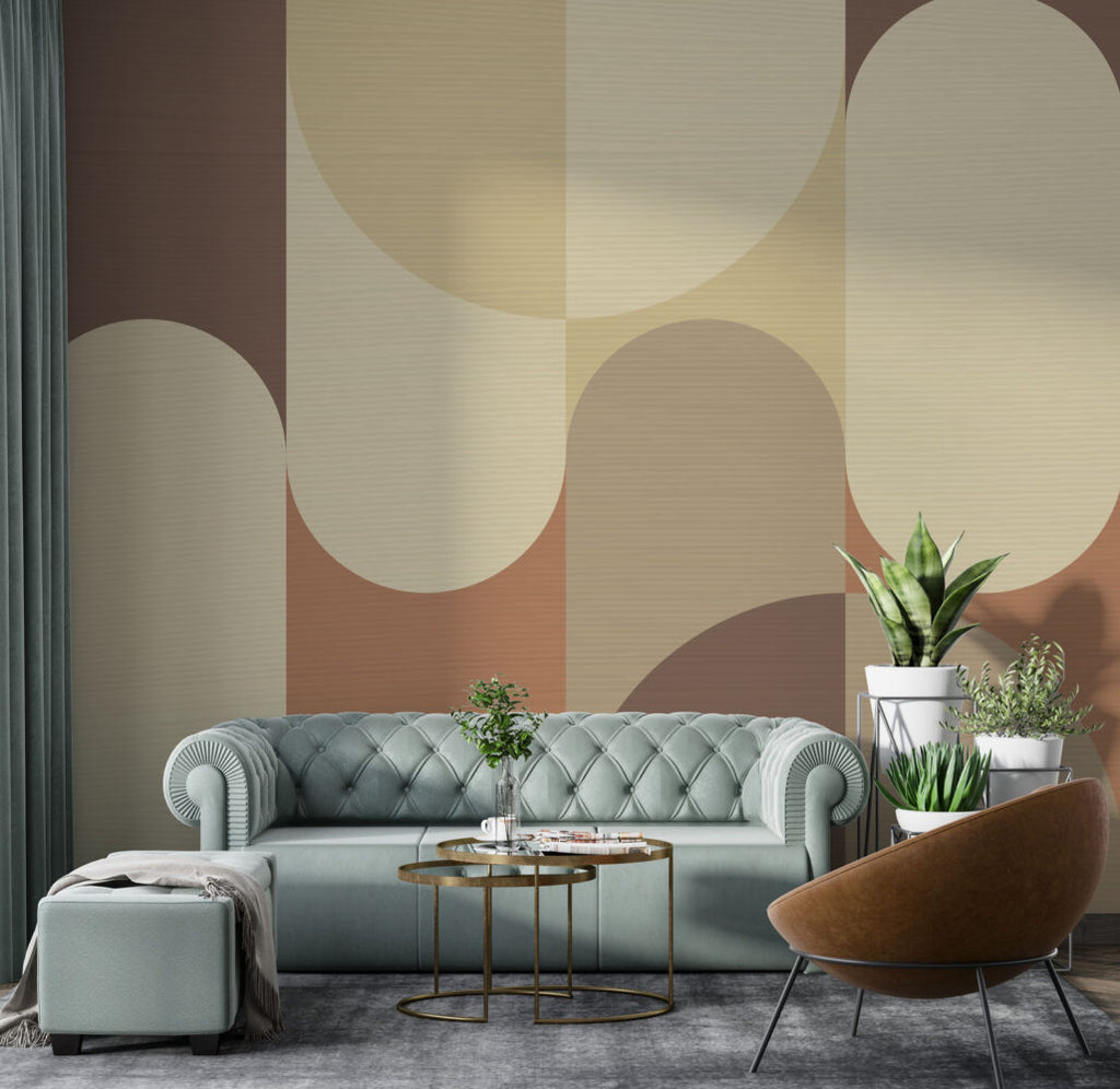 Beige Arch Wallpaper : Soft Geometric Mid-Century Mural - View 4