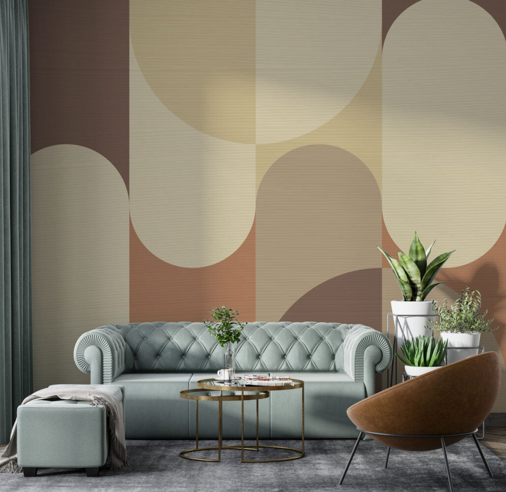 Beige Arch Wallpaper : Soft Geometric Mid-Century Mural - View 4