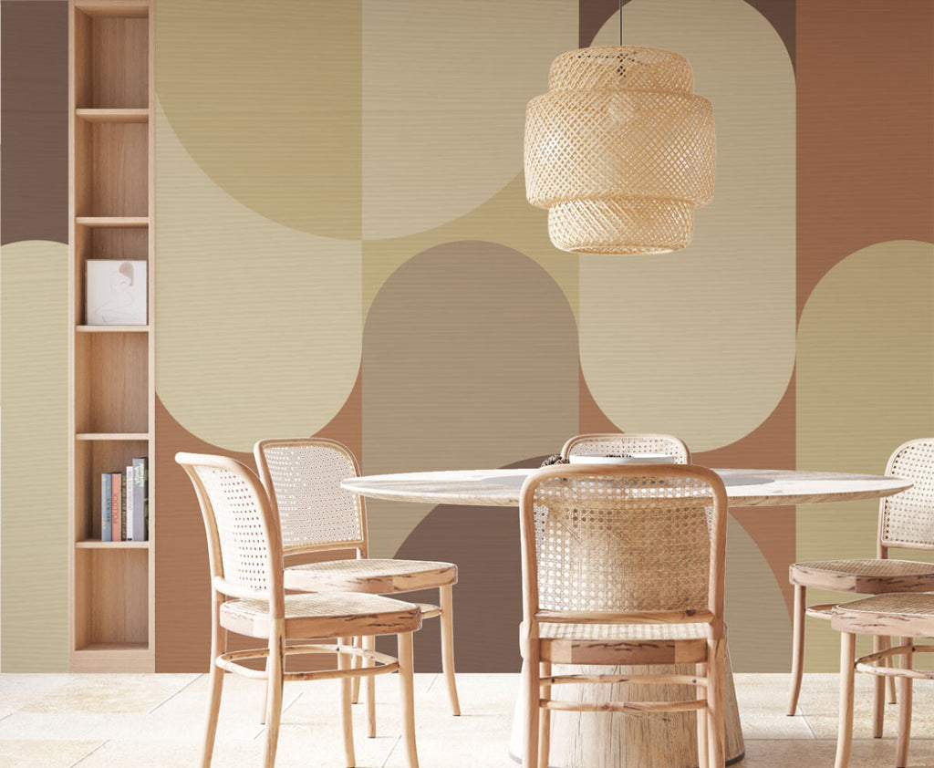 Beige Arch Wallpaper : Soft Geometric Mid-Century Mural