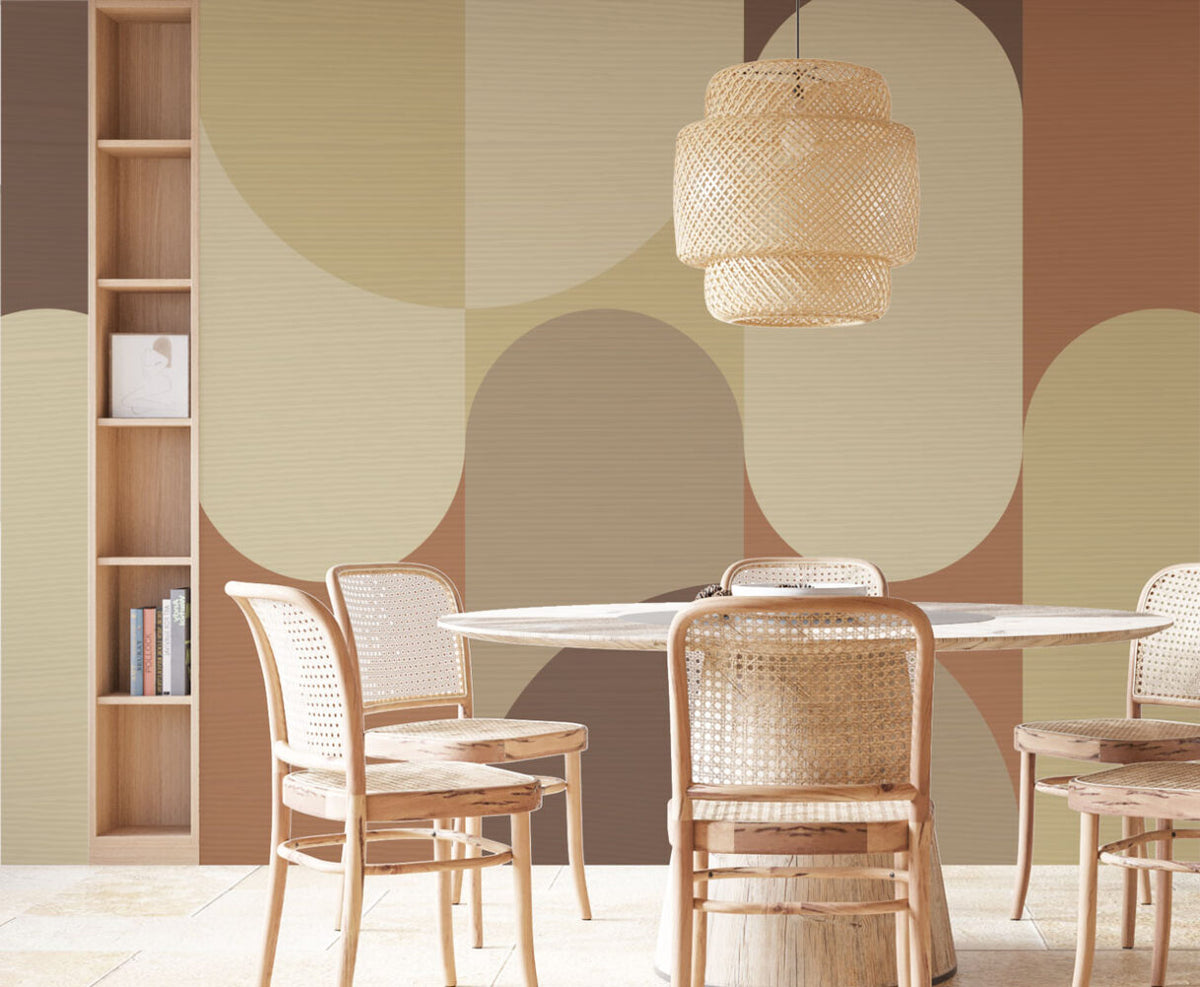 Beige Arch Wallpaper : Soft Geometric Mid-Century Mural