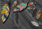 Boho Feather Leaf Wallpaper : Patterned Leaves on Grey Mural - flat design