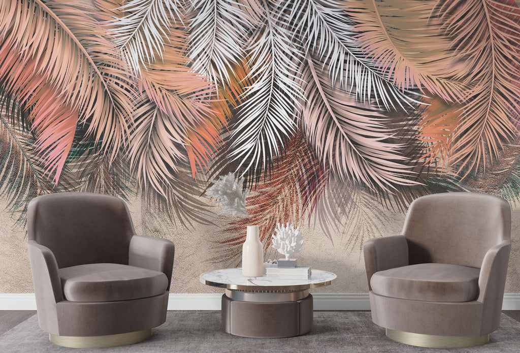 Copper Palm Wallpaper : Hanging Rose Gold Fronds Mural - View 3
