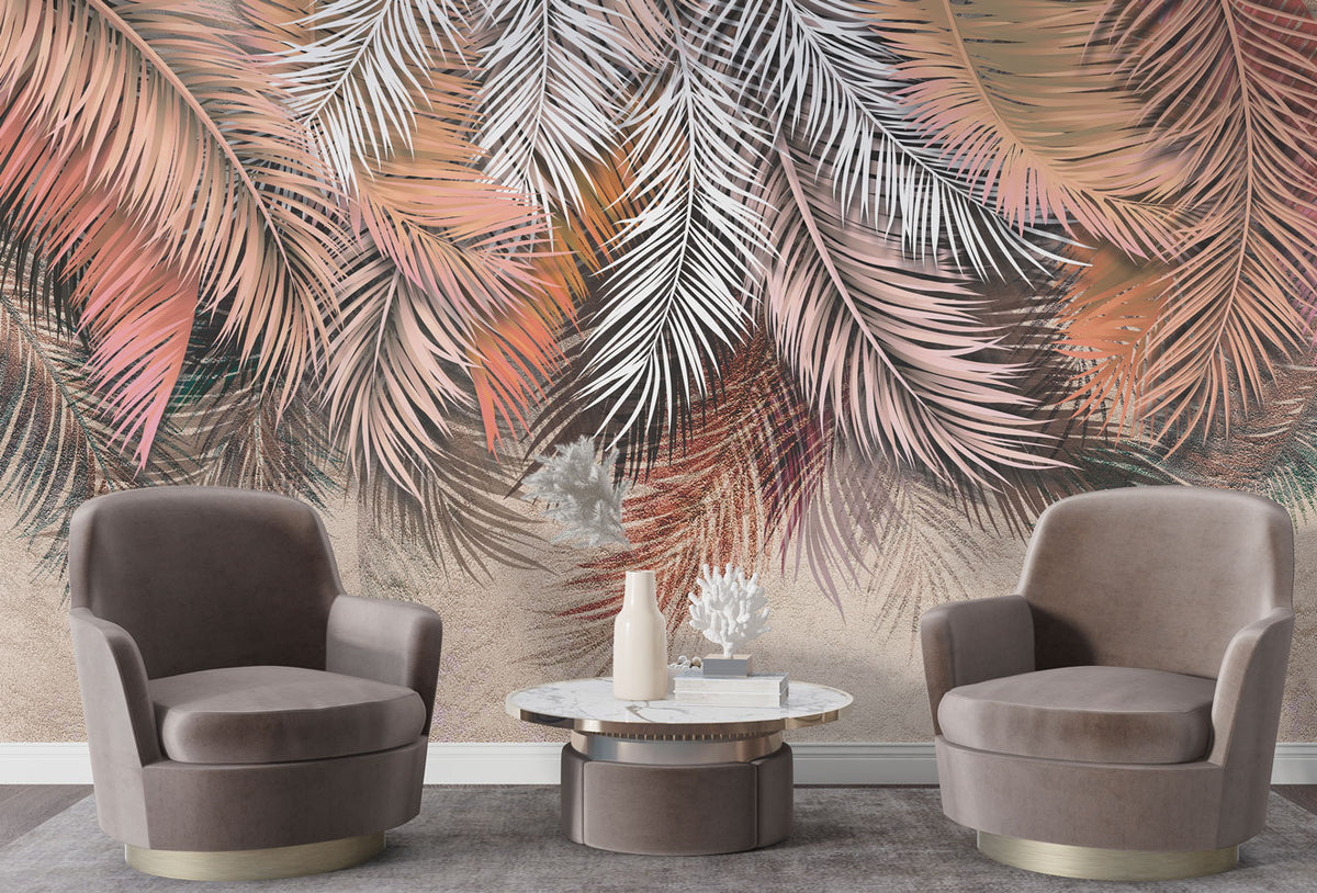 Copper Palm Wallpaper : Hanging Rose Gold Fronds Mural - View 3