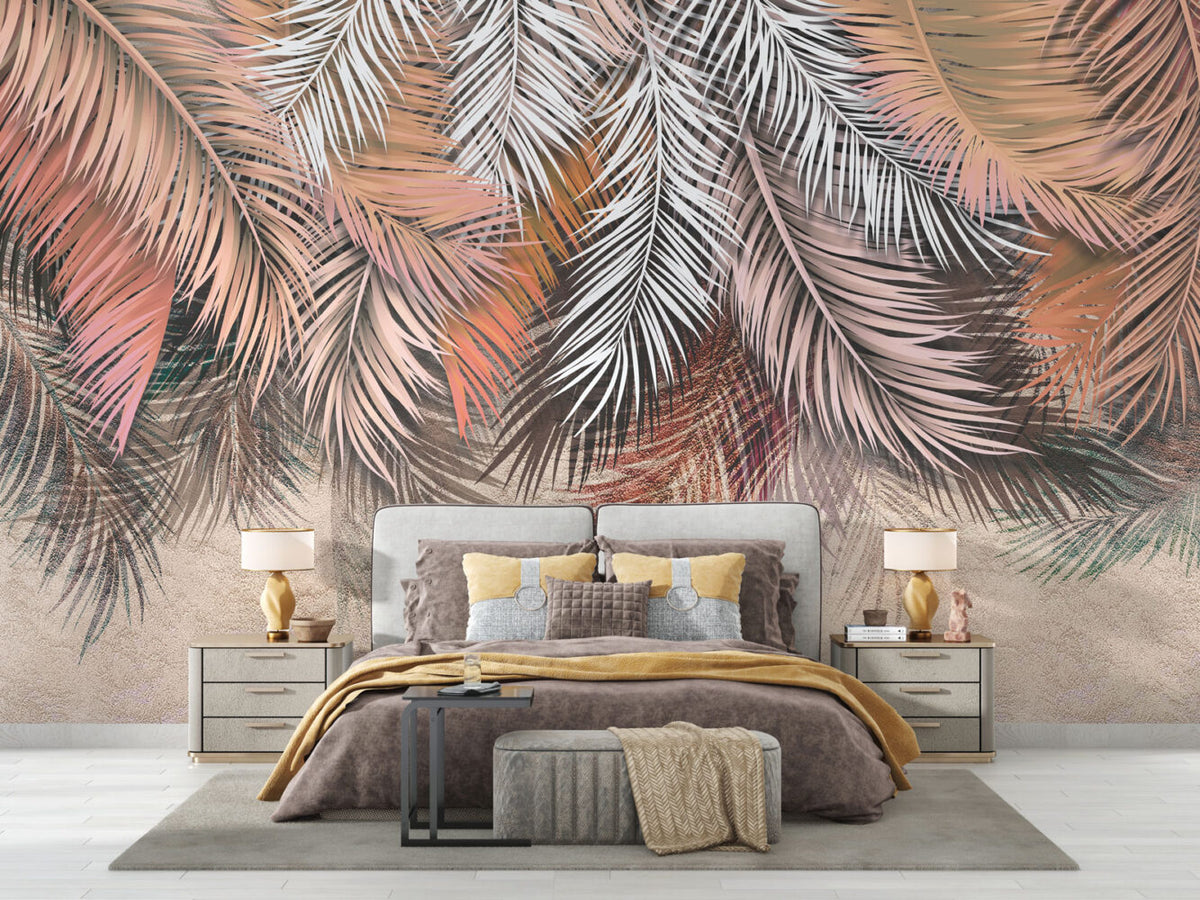 Copper Palm Wallpaper : Hanging Rose Gold Fronds Mural - View 4