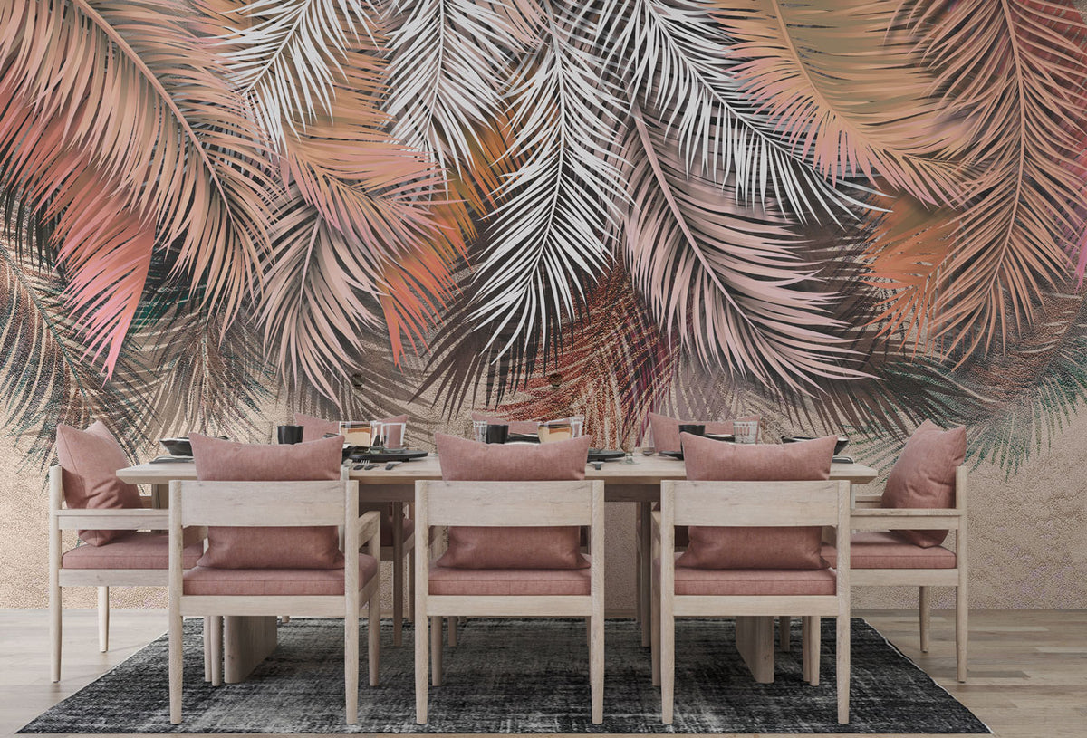 Copper Palm Wallpaper : Hanging Rose Gold Fronds Mural