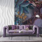 Plum Marble Wallpaper : Copper Vein Floral Mural - View 3