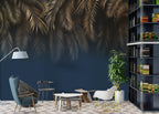Navy Gold Palm Wallpaper : Hanging Tropical Leaves Mural