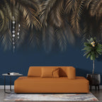 Navy Gold Palm Wallpaper : Hanging Tropical Leaves Mural - View 3