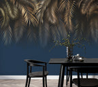 Navy Gold Palm Wallpaper : Hanging Tropical Leaves Mural - View 4