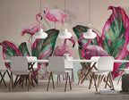 Pink Flamingo Wallpaper : Tropical Leaves Mural - View 4