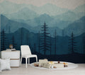 Blue Mountain Forest Wallpaper : Watercolor Pine Silhouette Mural