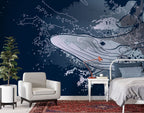Whale Wallpaper : Navy Graphic Humpback Mural