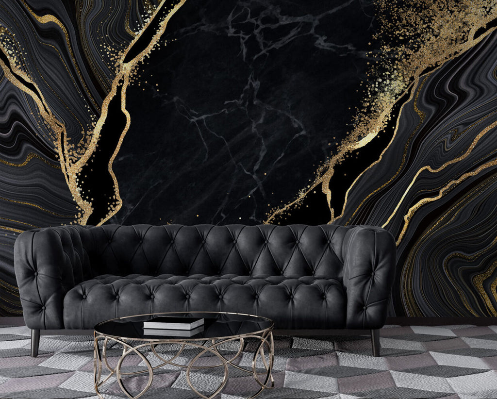 Black Marble Wallpaper : Gold Veined Luxury Mural - View 4