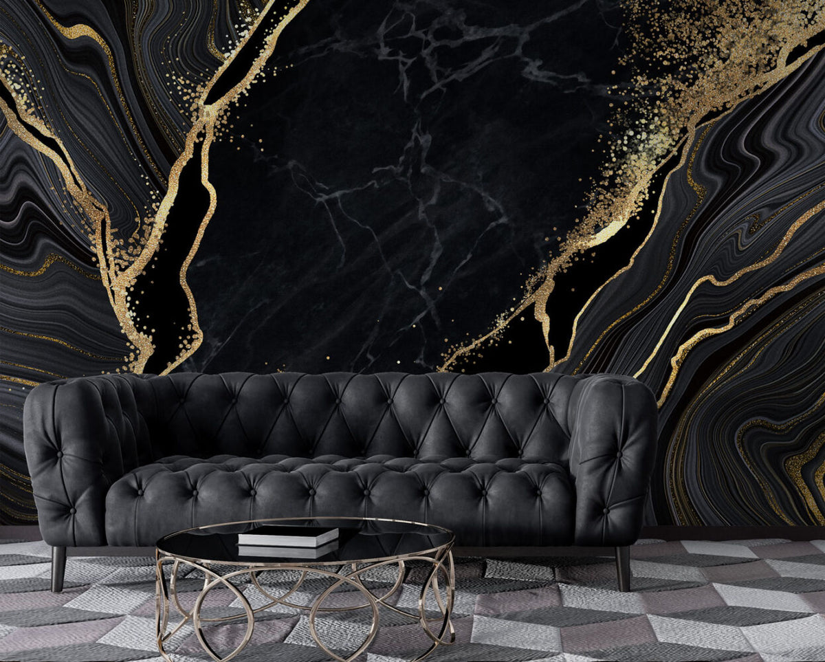 Black Marble Wallpaper : Gold Veined Luxury Mural - View 4