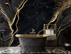 Black Marble Wallpaper : Gold Veined Luxury Mural