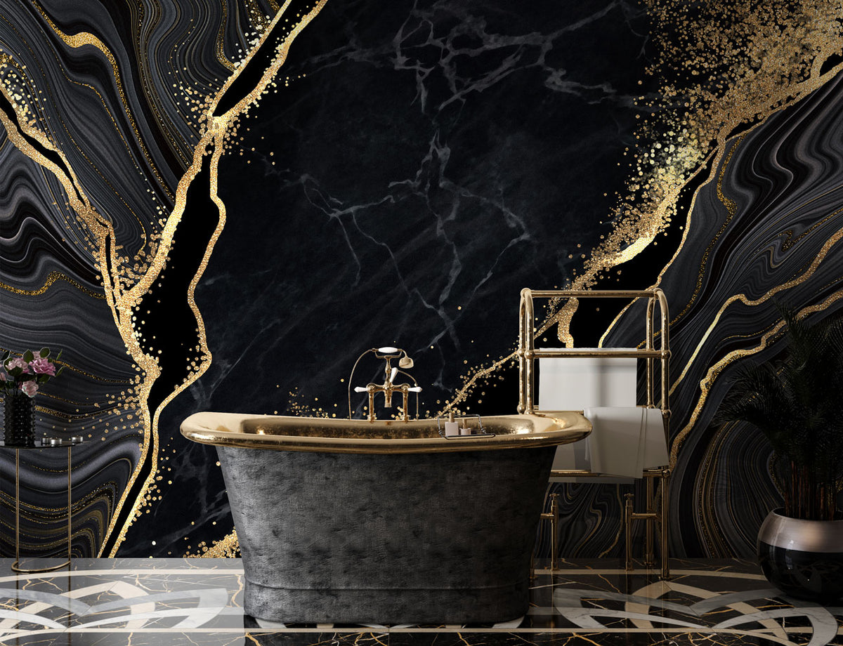 Black Marble Wallpaper : Gold Veined Luxury Mural